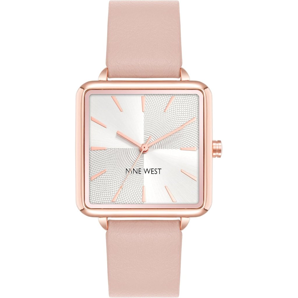 Women's Blush/Gold Tone Buckle Closure Faux Leather Strap Crystal Lens Watch
